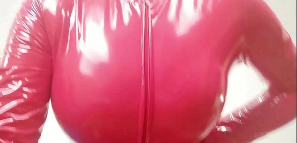 trendsPVC play sexy girl teasing in vinyl shiny tight clothes